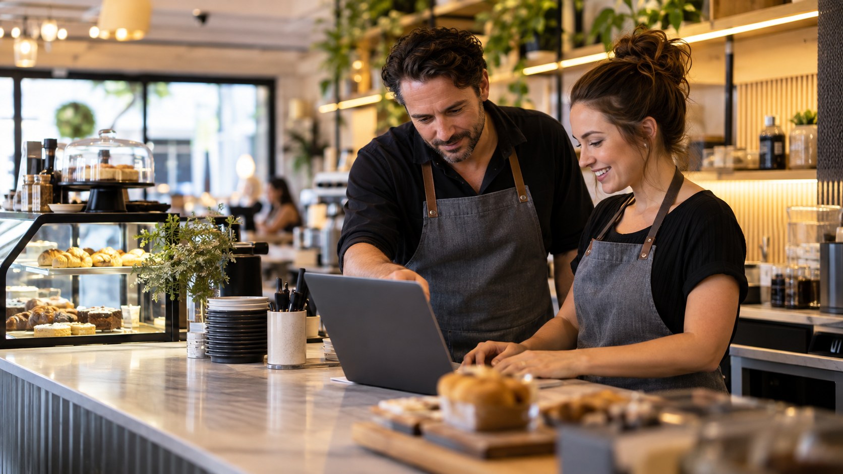People working in a modern small-business environment